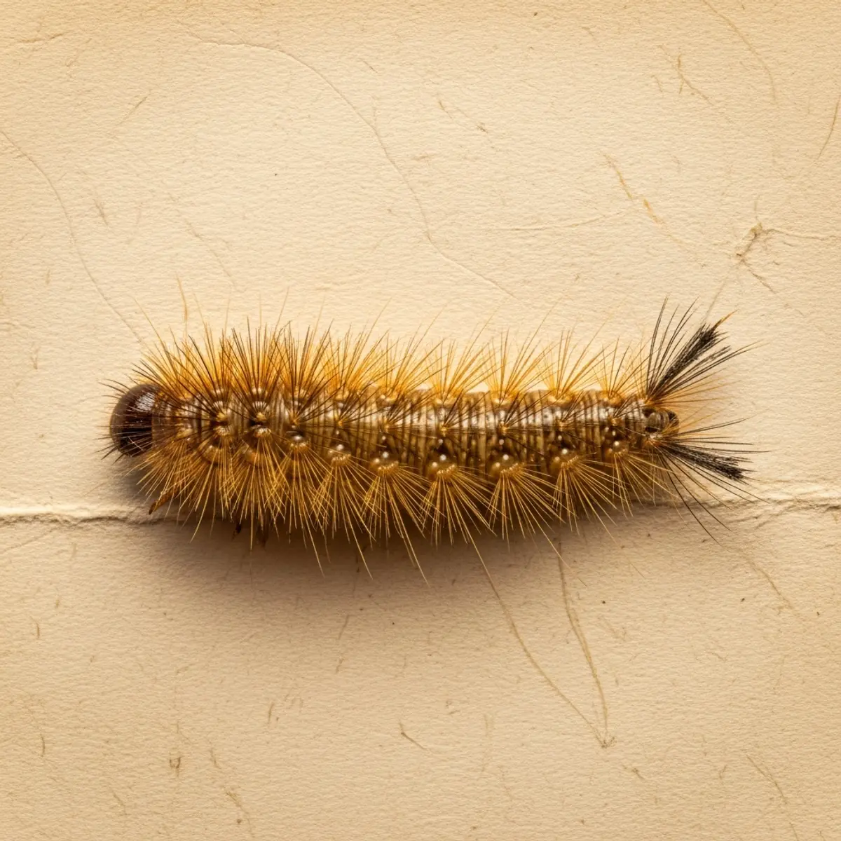 Larve d'anthrène noir sur tissu ancien dans une archive de musée, observation macro professionnelle