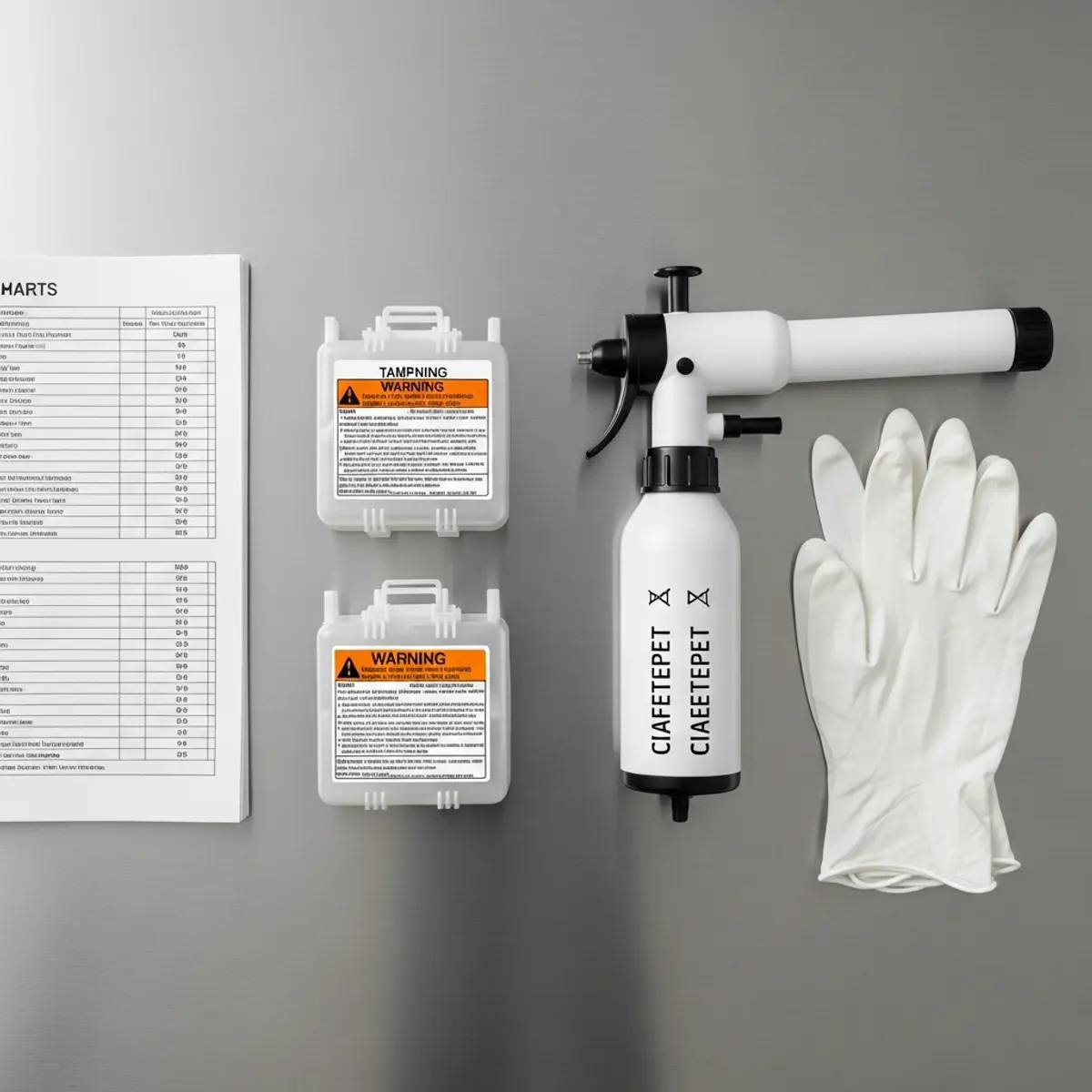 Technicien professionnel en équipement de protection vérifiant un poste d'appâtage sécurisé dans un environnement de cuisine professionnelle