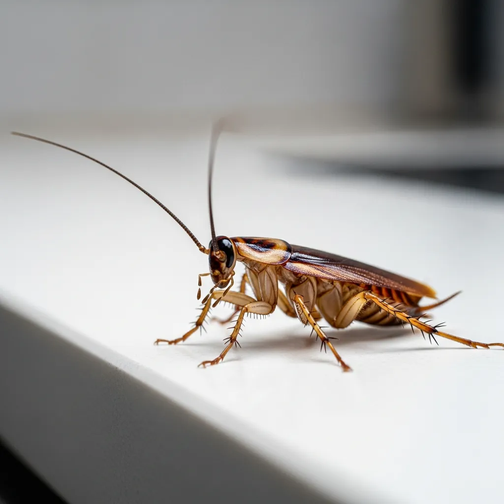Cafard germanique vu de près sur un plan de travail de cuisine — identification des espèces de cafards